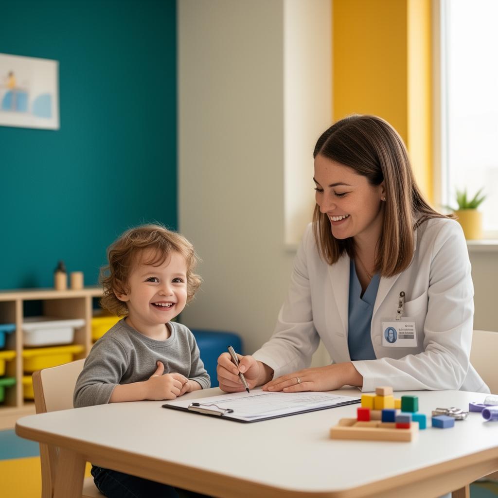 Therapist working with a smiling child